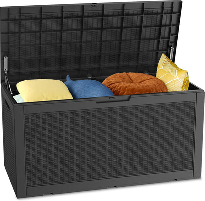 100 Gallon Outdoor Storage Box Waterproof Lockable Resin Deck Box Large, Patio Storage Bin for Pool