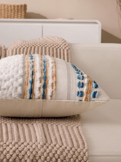 Boho Chenille Tufted Couch Throw Pillow Covers 18x18 Inch Set of 2 Farmhouse Striped Decorative