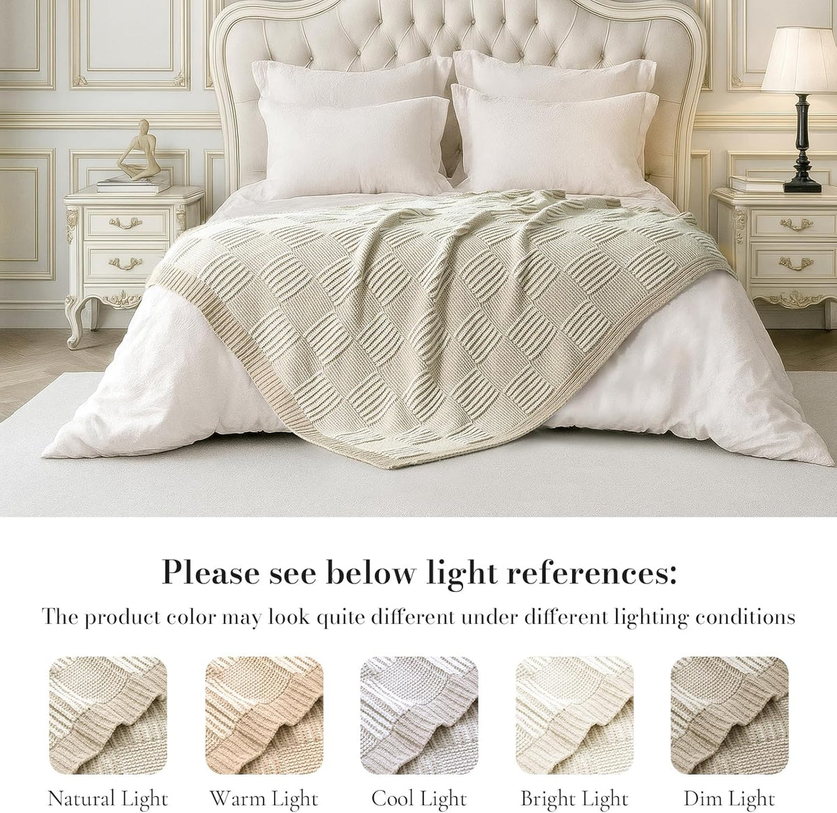 Amélie Home Chenille Knit Throw Blanket for Couch, Checkered Texture Decorative Soft Blanket for