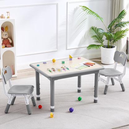 Kids Table and 2 Chairs Set, Height Adjustable (17.7"-26.1") Toddler Table and Chair Set