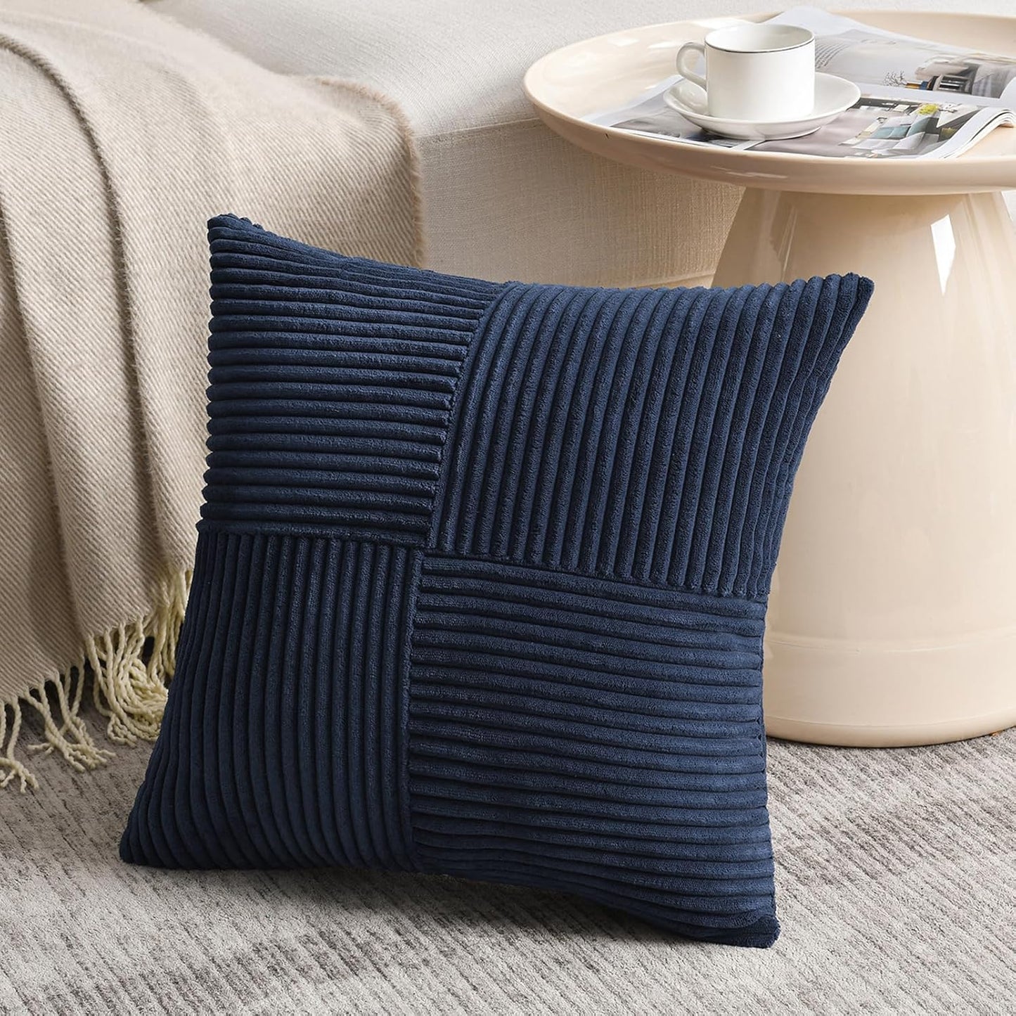 Fancy Homi 2 Packs Navy Blue Decorative Throw Pillow Covers 18x18 Inch for Living Room Couch Bed