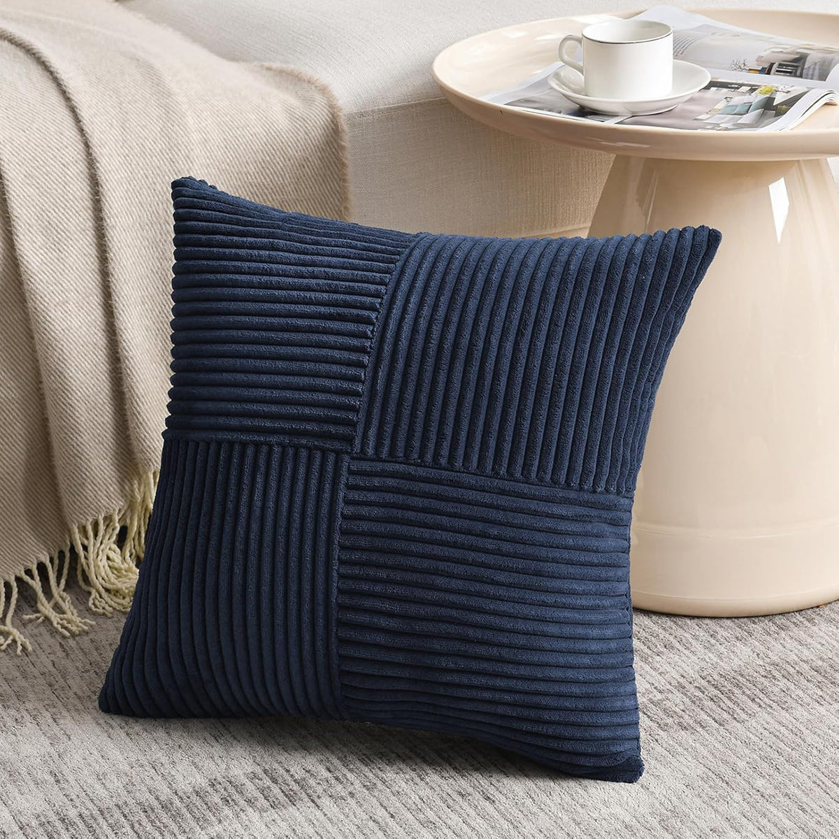 Fancy Homi 2 Packs Navy Blue Decorative Throw Pillow Covers 18x18 Inch for Living Room Couch Bed