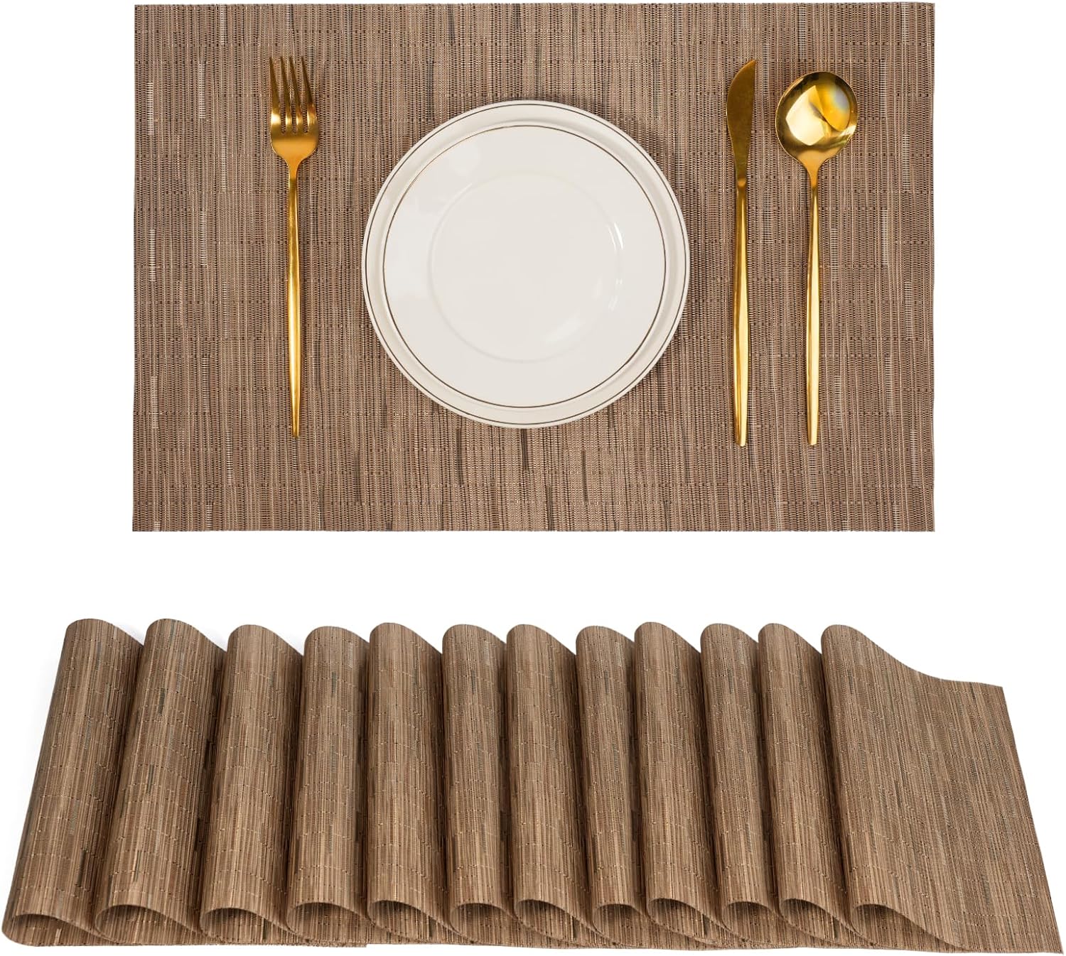 Placemats Set of 12，Non-Slip PVC Weave Table Mats Easy to Clean，Heat Resistant Place Mats for