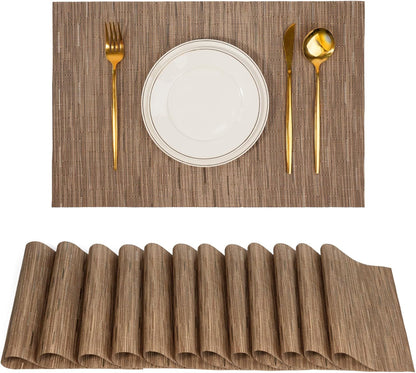 Placemats Set of 12，Non-Slip PVC Weave Table Mats Easy to Clean，Heat Resistant Place Mats for
