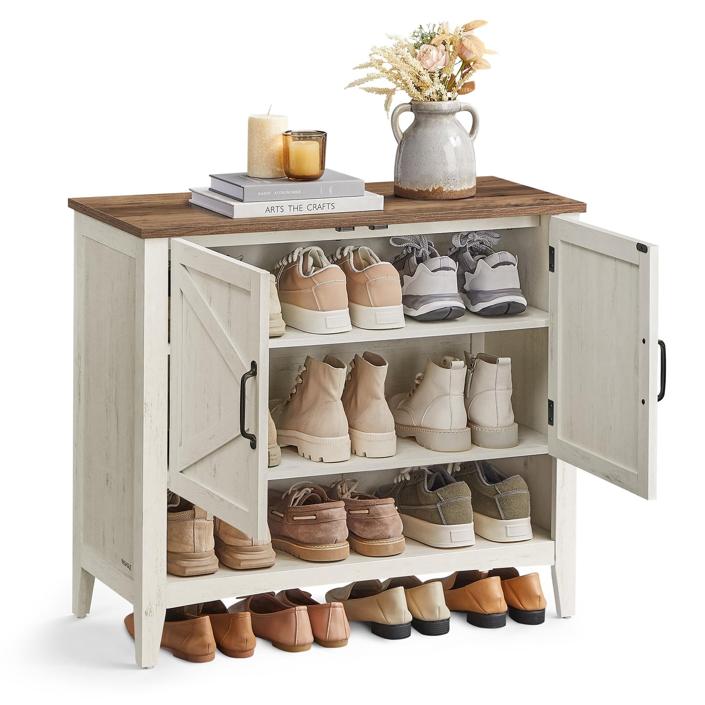 VASAGLE LIRY Collection - Shoe Cabinet, 3-Tier Shoe Storage Organiser, Traditional American Style