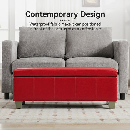 41" Faux Leather Storage Ottoman, Stitch Tufted Rectangle Upholstered End of Bed Storage Bench