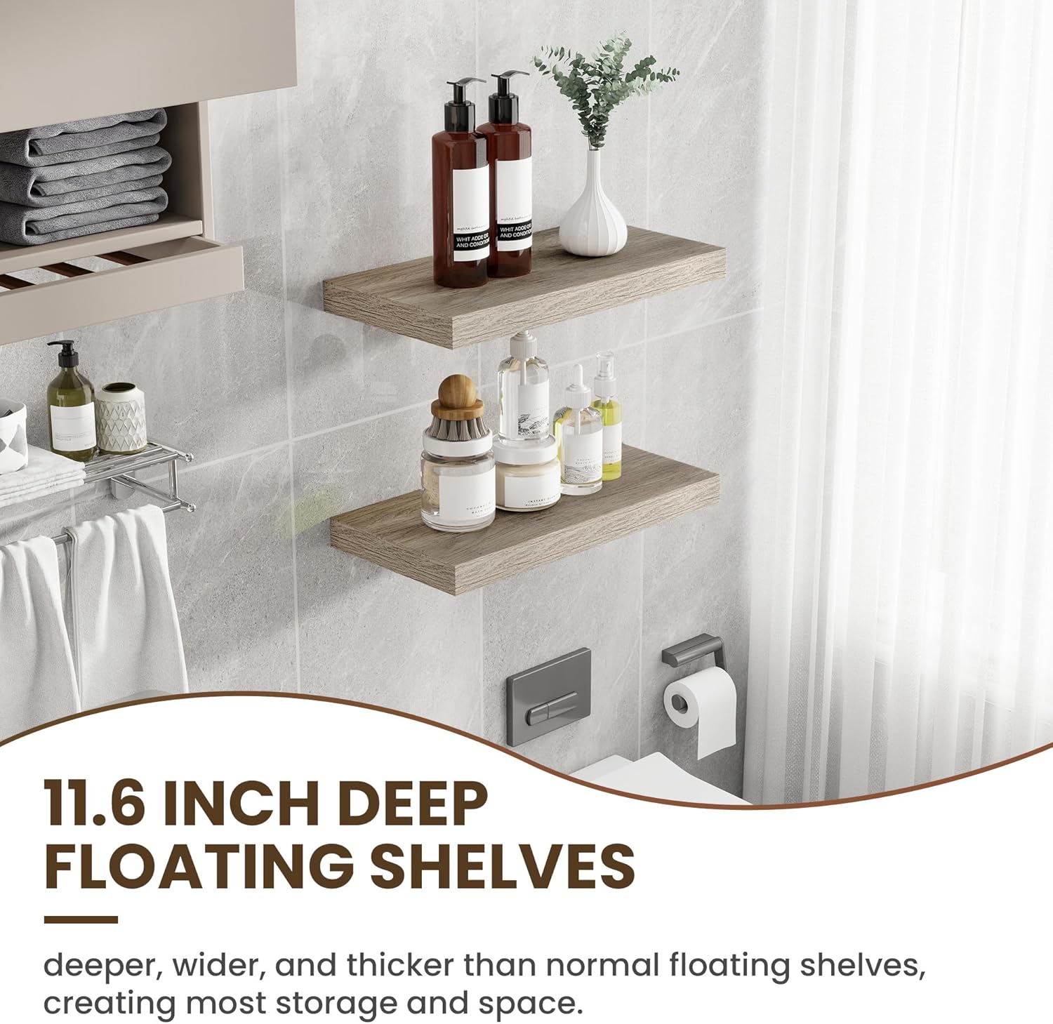 24 Inch Floating Shelves, 11.6 Inch Deep Floating Shelves for Wall, Floating Shelf with Invisible