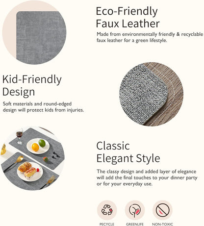 Maxpearl Faux Leather Placemats Set of 4 - Waterproof - Wipe Clean - Heat Resistant - Anti Slip