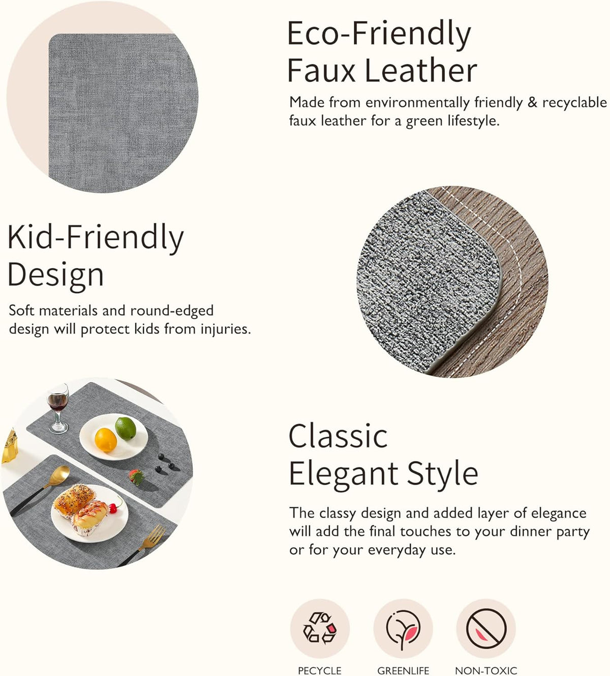 Maxpearl Faux Leather Placemats Set of 6 - Waterproof - Wipe Clean - Heat Resistant - Anti Slip