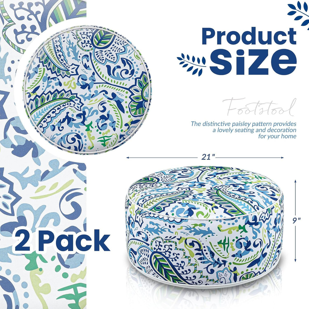 2 Pack Outdoor Inflatable Ottoman Waterproof Inflatable Pouf Foot Rest with Handle D21 x H9