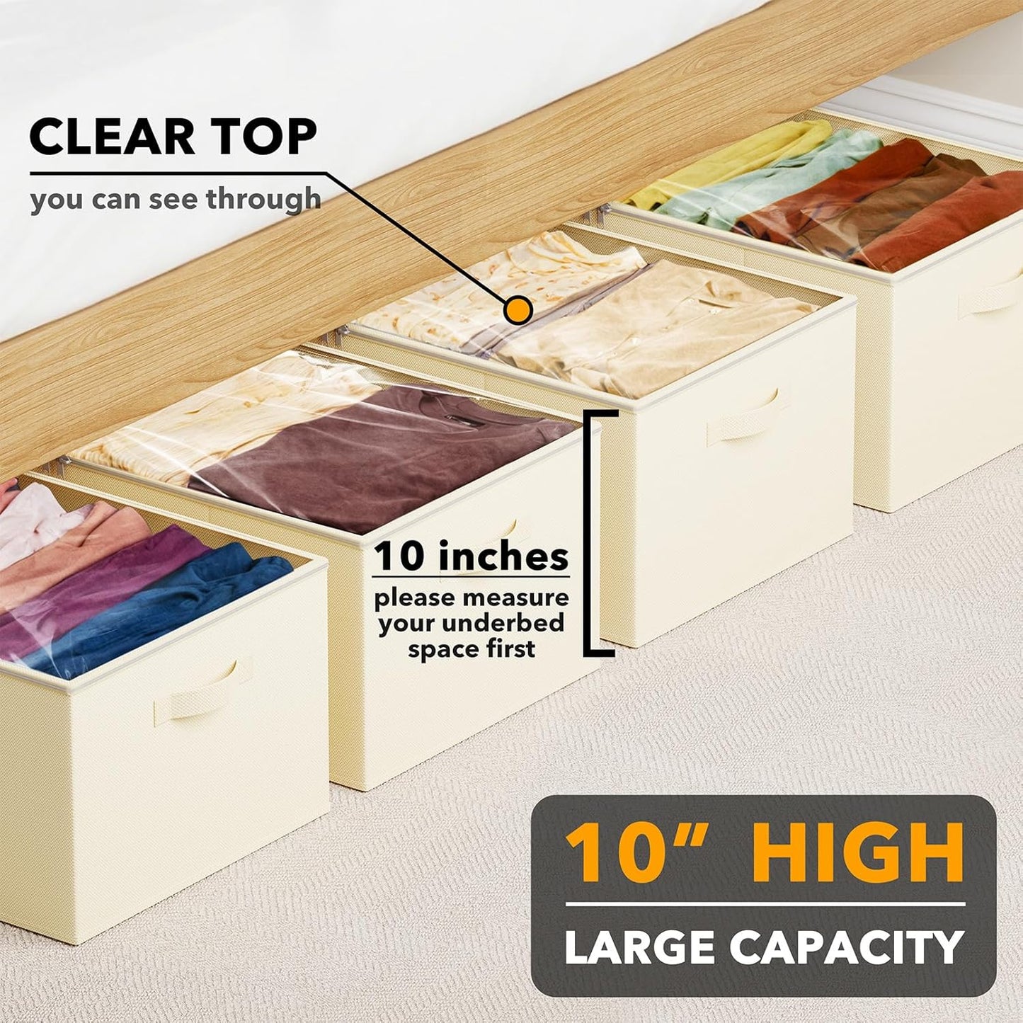 SpaceAid 4 Pack 10" High Under Bed Storage Containers, Large Underbed Storage Organizer Bins with