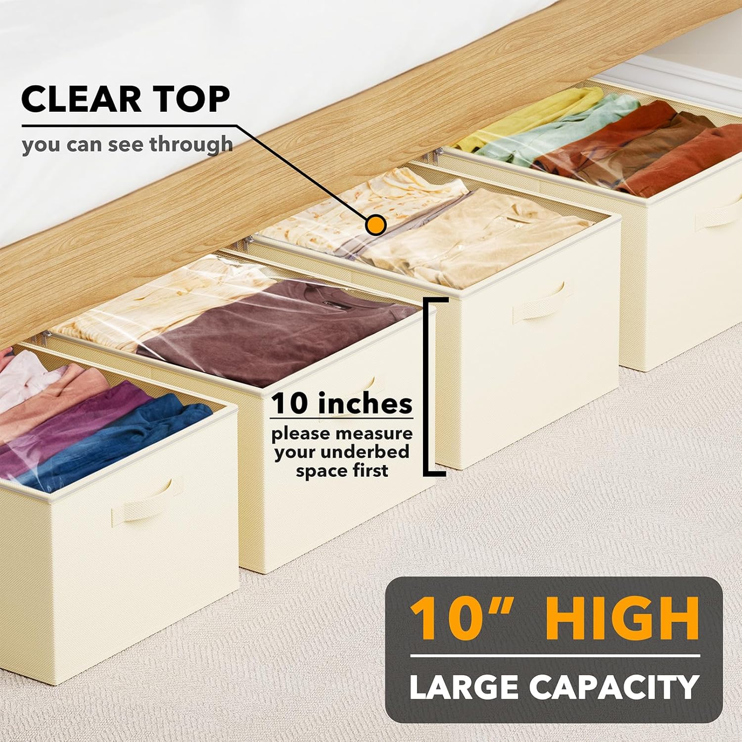 SpaceAid 4 Pack 10" High Under Bed Storage Containers, Large Underbed Storage Organizer Bins with
