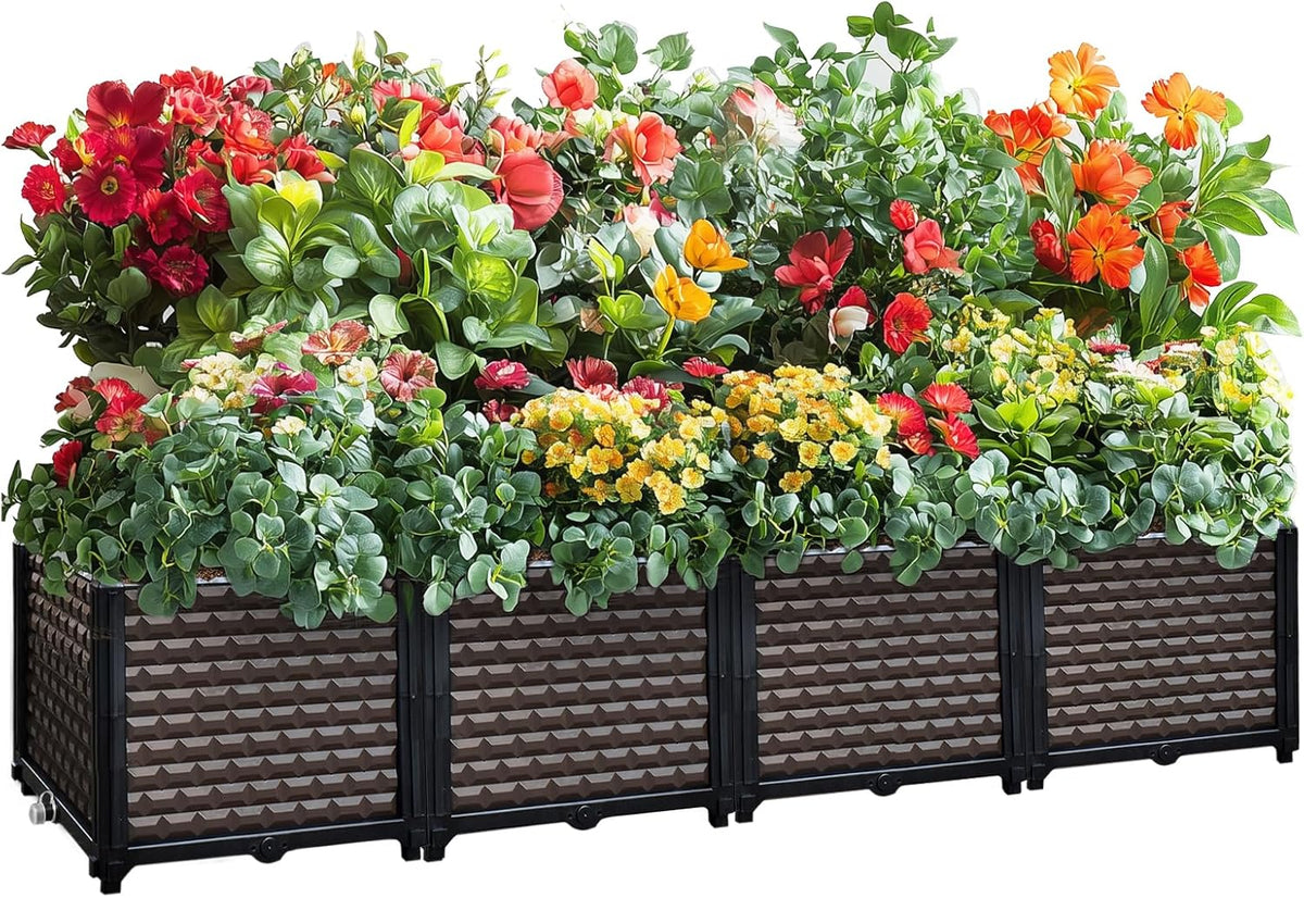 Large Planters for Outdoor Plants 14" Tall Planter Box, Raised Beds for Gardening Self Watering