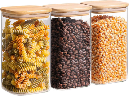 ComSaf 1.4 Qt Glass Storage Containers with Lids, Glass Jars with Lids, Clear Food Storage Jar