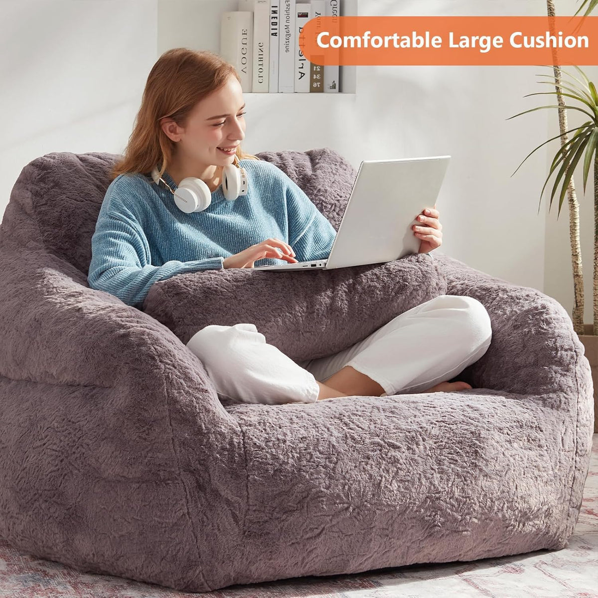 Bean Bag Chair for Adults with Pillow,Oversized Bean Bag Couch Chairs for Adults,Giant Lazy Couch