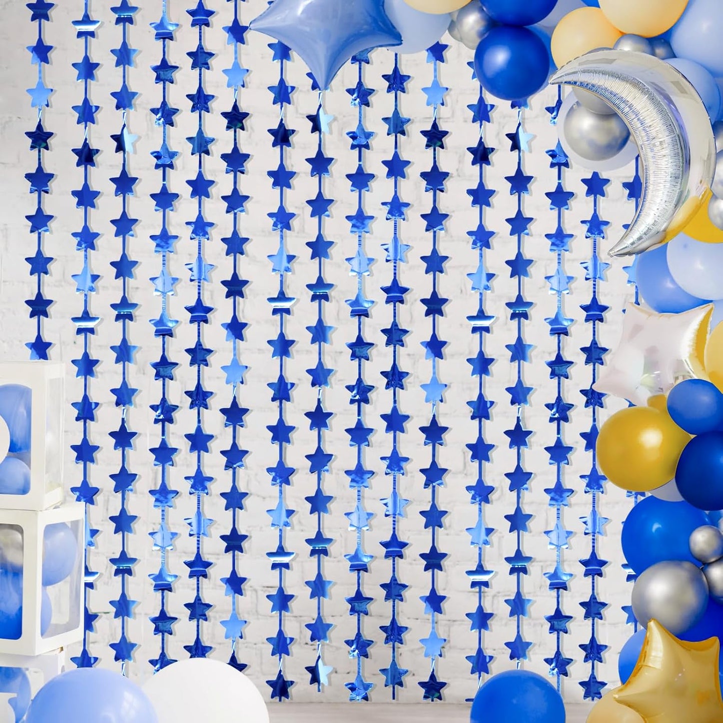 LOLStar 2Pack Blue Happy Birthday Party Decorations 3.3X6.6ft Each Navy Star Streamers Backdrop