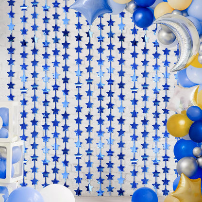 LOLStar 2Pack Blue Happy Birthday Party Decorations 3.3X6.6ft Each Navy Star Streamers Backdrop