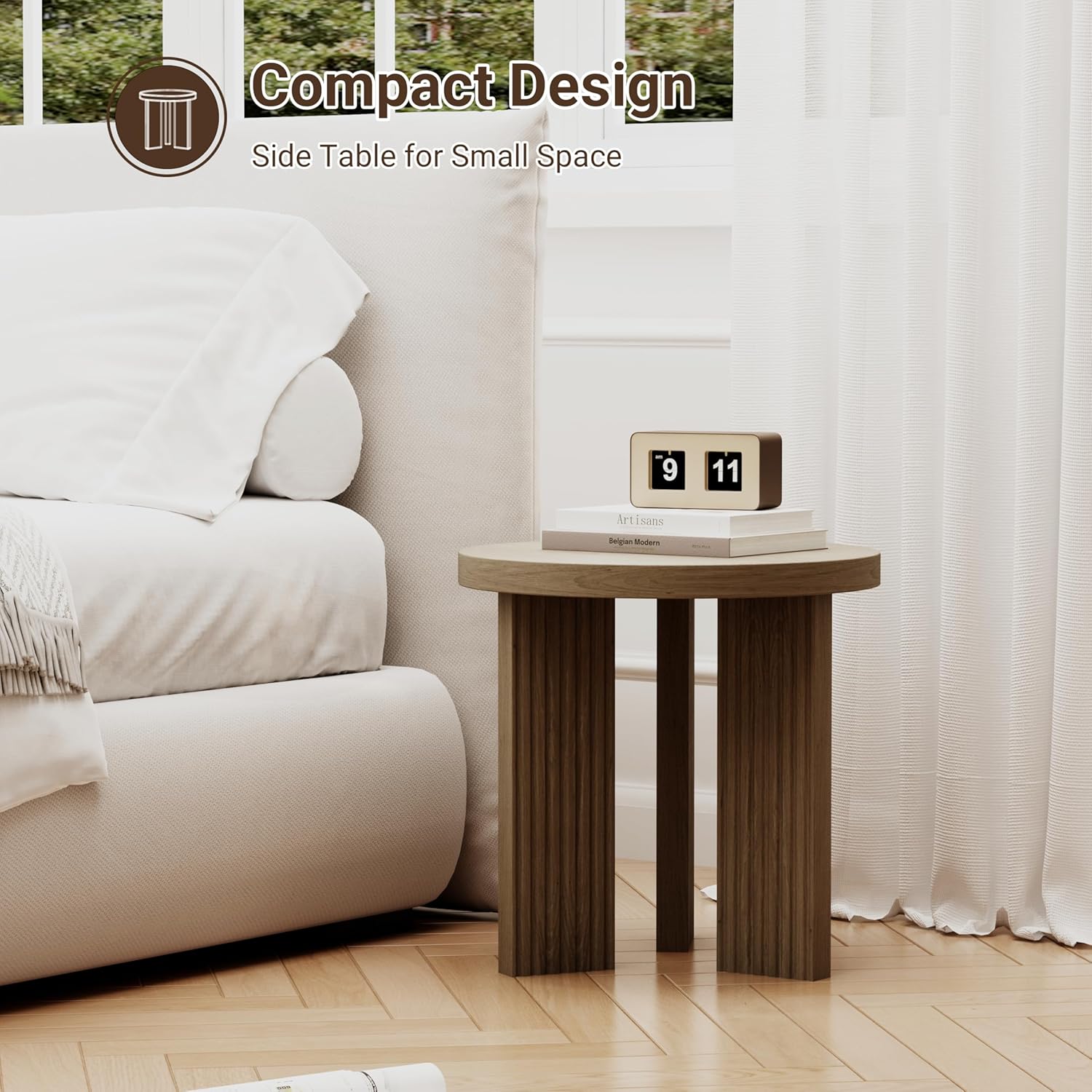 Small Round Side Table, 17.52" Coffee Table with Smooth Thick Mesa, Circle End Table with X Shaped