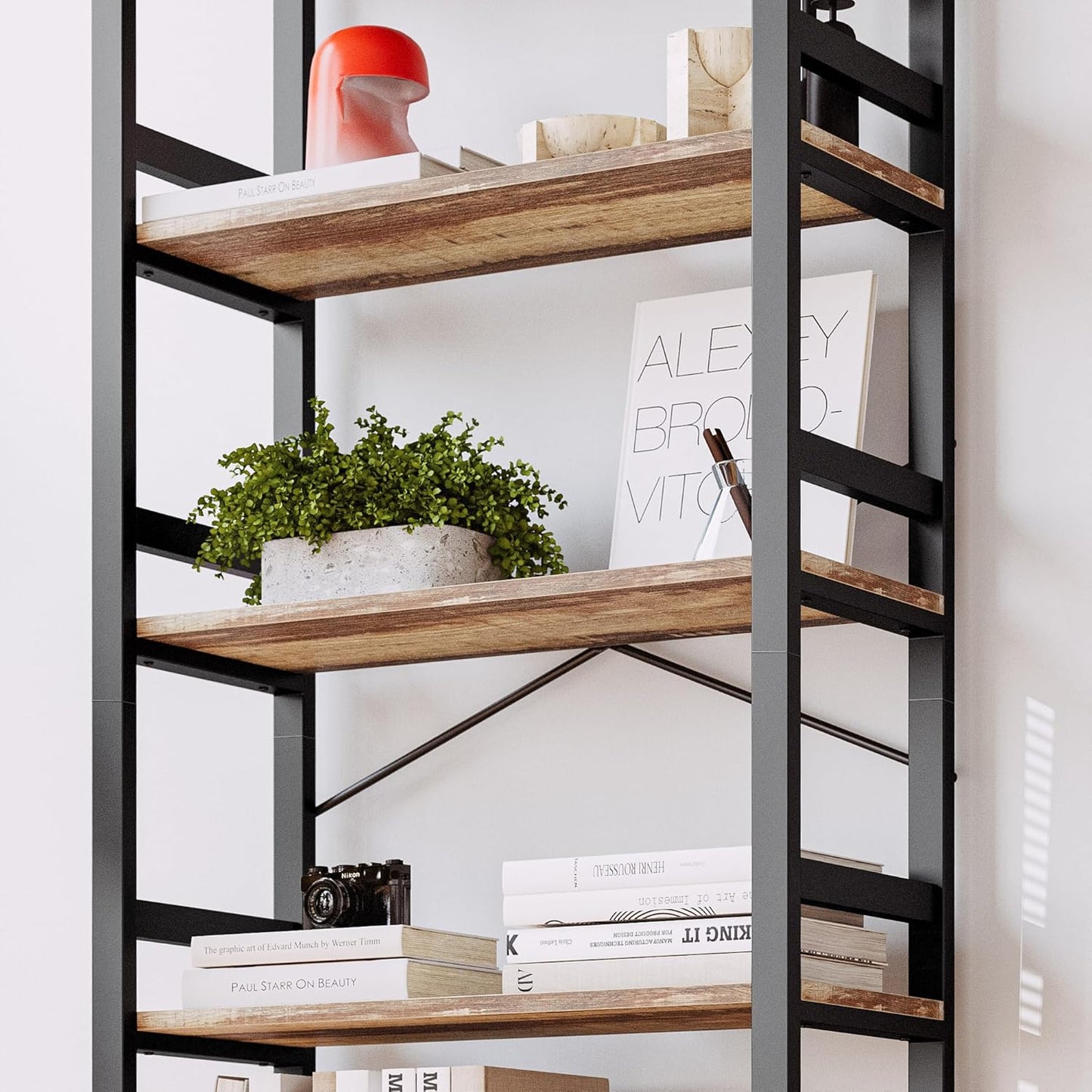 IRONCK Bookshelves and Bookcases, 31.5in Wide Shelf 5-Tier Ladder Shelf 110lbs/shelf Vintage