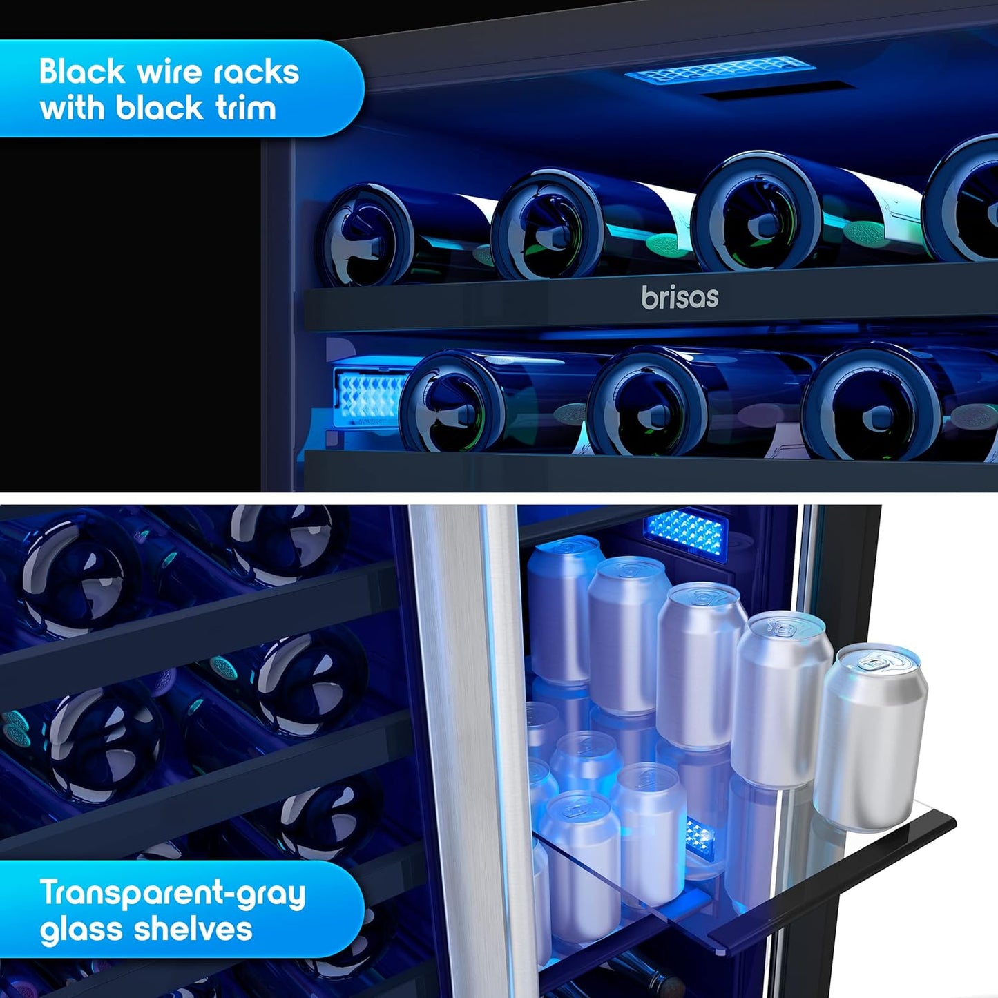 Zephyr Brisas 24 Inch Wine Fridge Dual Zone Under Counter Countertop Wine and Beverage Cooler