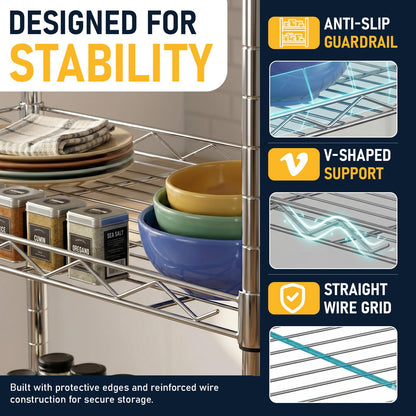 FDW 5 Tier 22L x 12W x 48H Pantry Shelves Adjustable Metal Shelves NSF Storage Rack Shelving Units