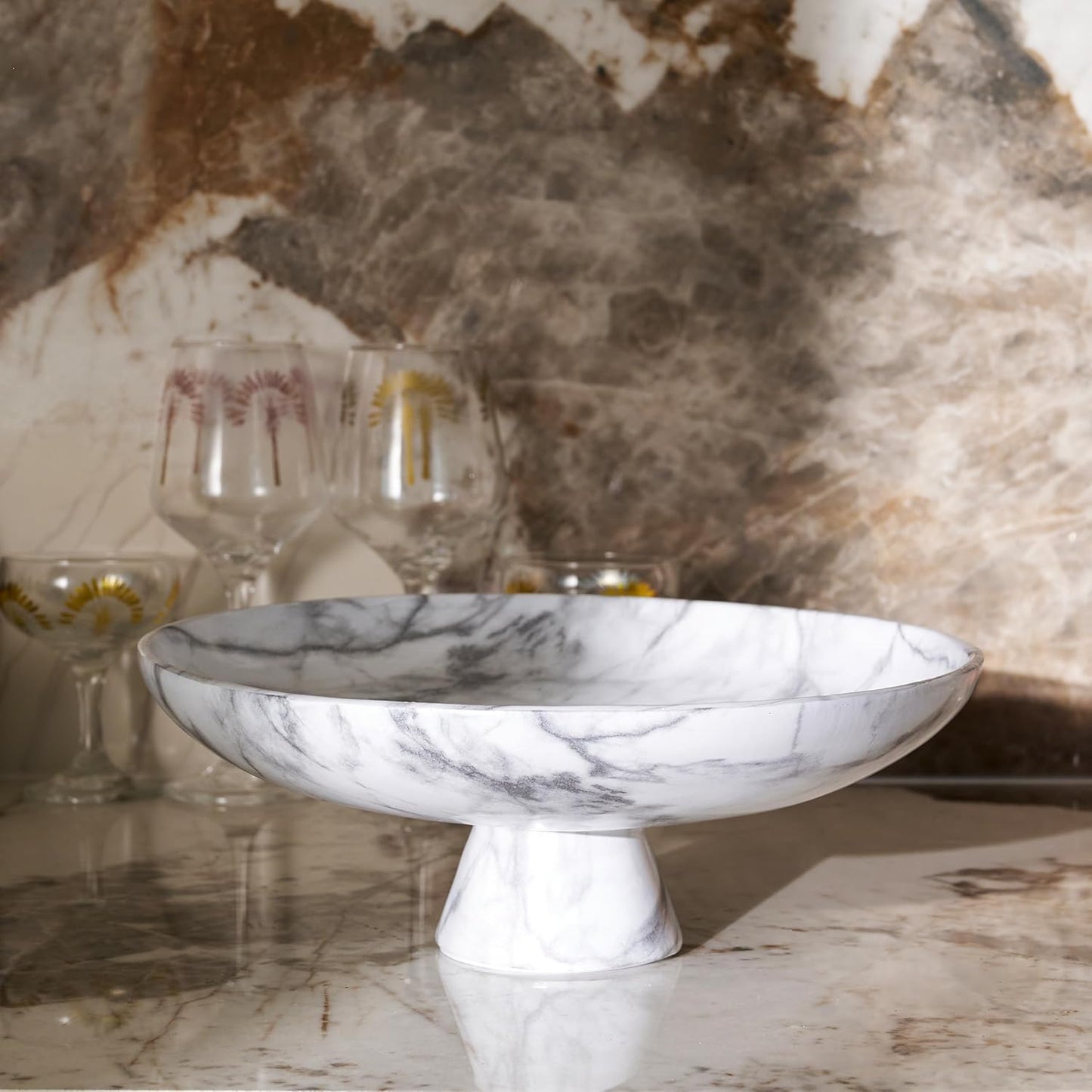 DN DECONATION White Resin Decorative Bowl for Modern Home Decor, 11.2" Large Pedestal Kitchen Fruit