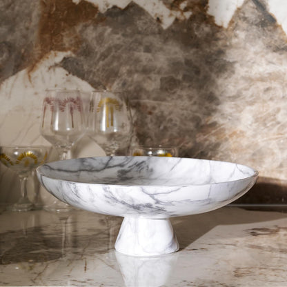 DN DECONATION White Resin Decorative Bowl for Modern Home Decor, 11.2" Large Pedestal Kitchen Fruit