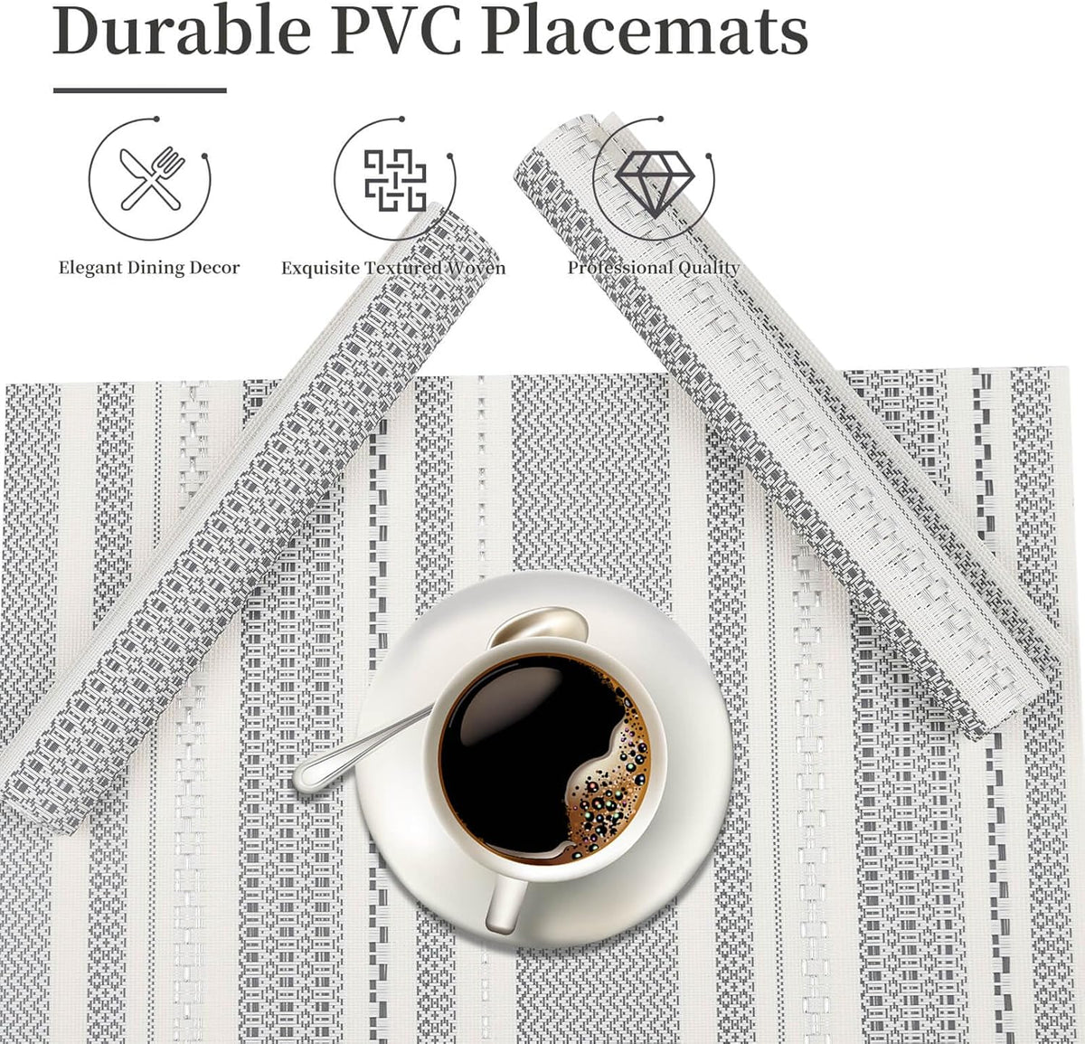 Vinyl Plastic Placemats Set of 6 Washable Heat Resistant Non-Slip Elegant Indoor Outdoor Kitchen