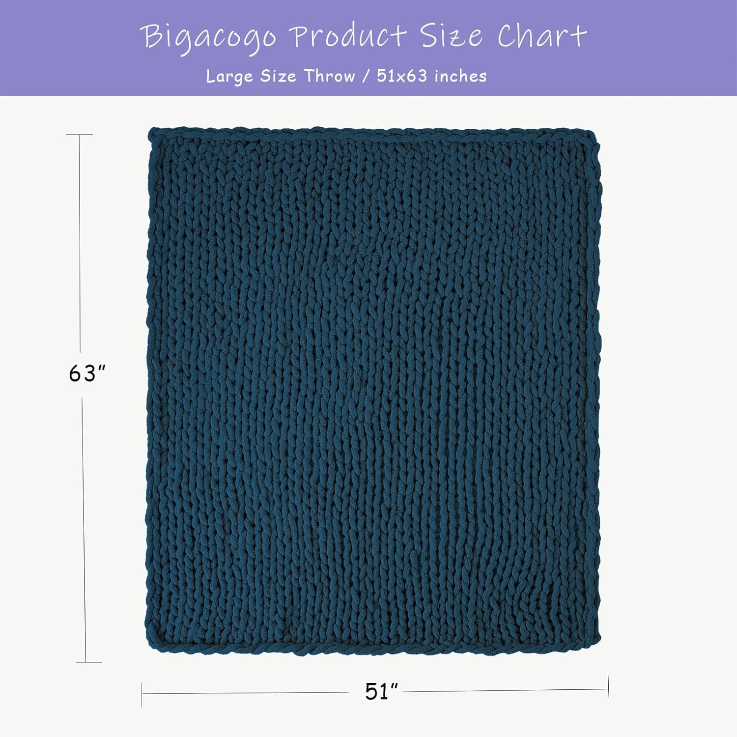 Bigacogo Chunky Knit Throw Blanket for Couch, 51x63 inches, 100% Hand Knitted with Thick Jumbo