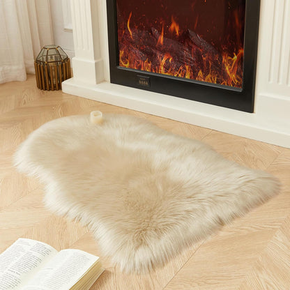 AMTOVO Faux Fur Rug, Beige Small Area Rug, Fluffy Sheepskin Rug, Fuzzy Ultra Soft 2 x 3 ft Shag