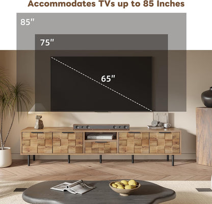 Modern TV Stand for TVs up to 85", Mid-Century Media Console with Checkered Cabinet Doors, Storage