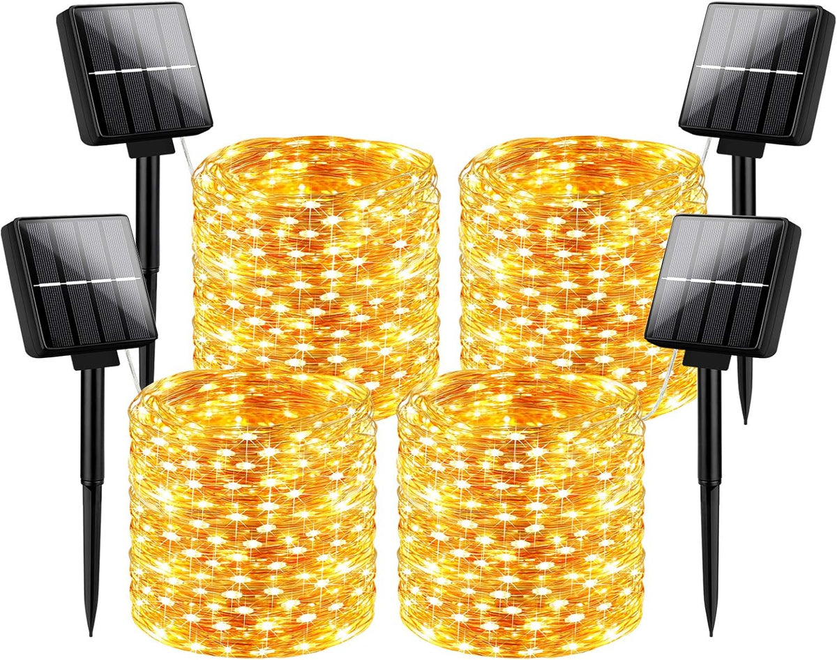 Outdoor Solar String Lights Waterproof 288Ft, 4-Pack Each 72FT 200 LED Solar Powered Fairy Lights