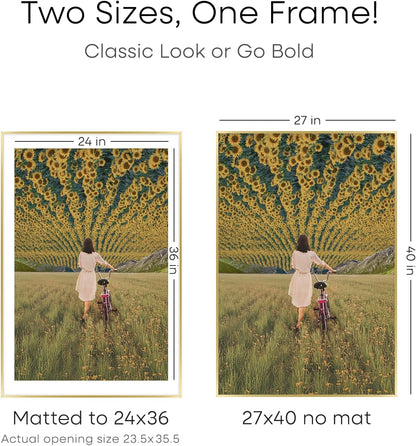 Homeforia 27x40 Picture Frame Gold, High End Metal 27 x 40 Large Poster Frames with Mat 24 by 36