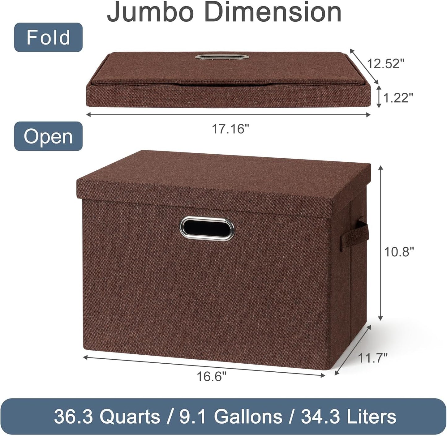 Large 17" 36 Quart Collapsible Stackable Storage Bins with Lids, 3 Packs Dark red Foldable Fabric