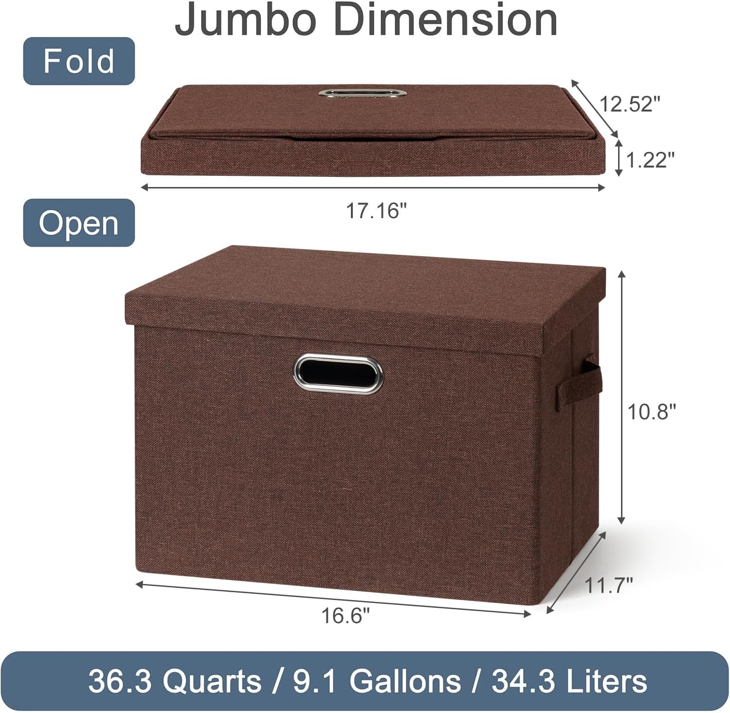Large 17" 36 Quart Collapsible Stackable Storage Bins with Lids, 3 Packs Dark red Foldable Fabric