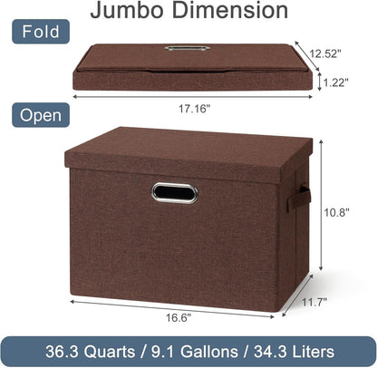 Large 17" 36 Quart Collapsible Stackable Storage Bins with Lids, 3 Packs Dark red Foldable Fabric
