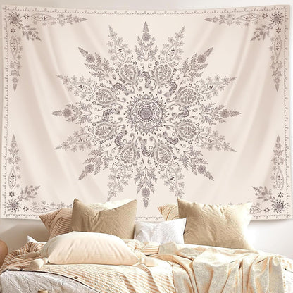 Lunerfex Boho Floral Tapestry Mandala Wall Tapestry, Cute Tapestries for Bedroom Beige Flower