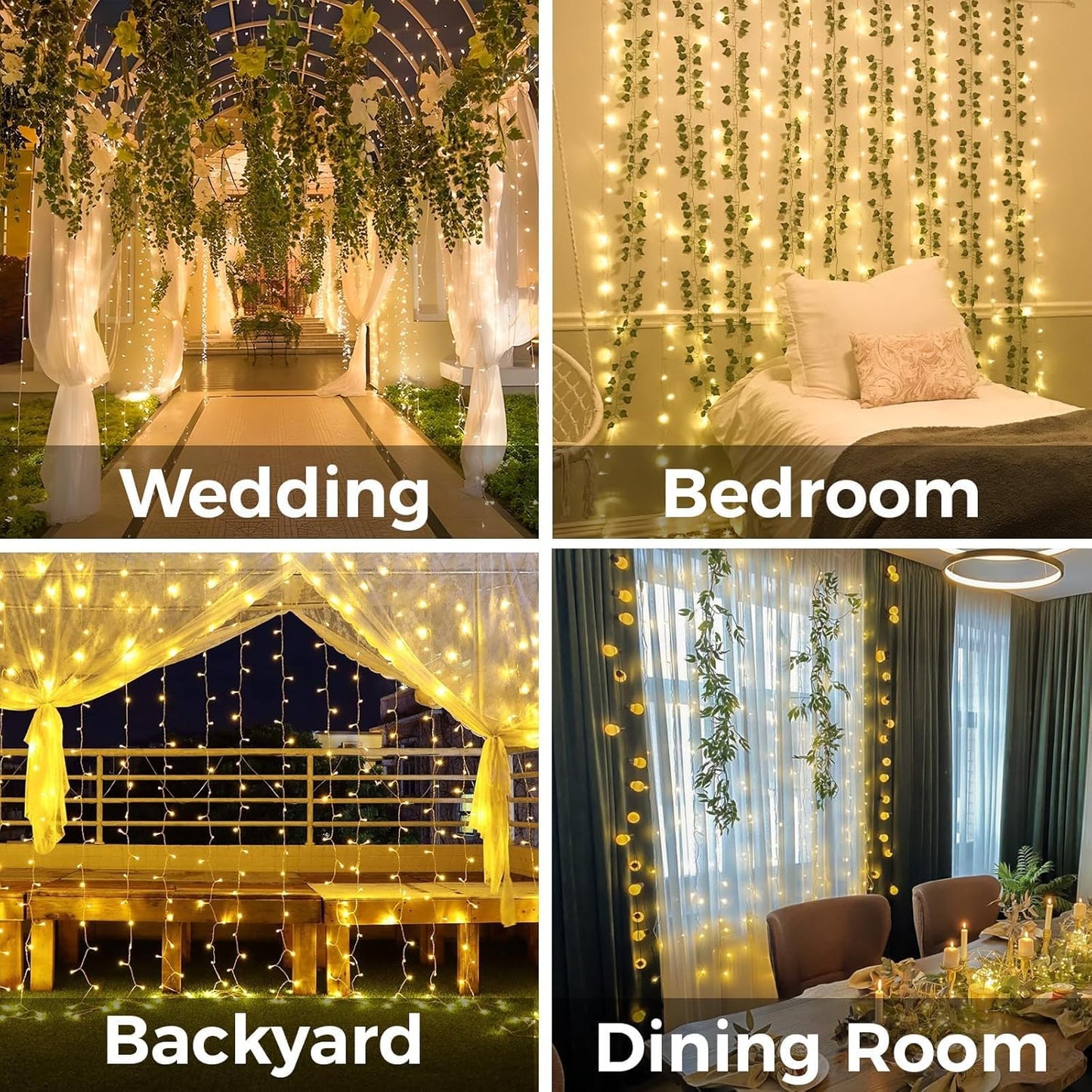 suddus Curtain Lights for Bedroom, 200 Led Hanging String Light Outdoor, Fairy Curtain Lights