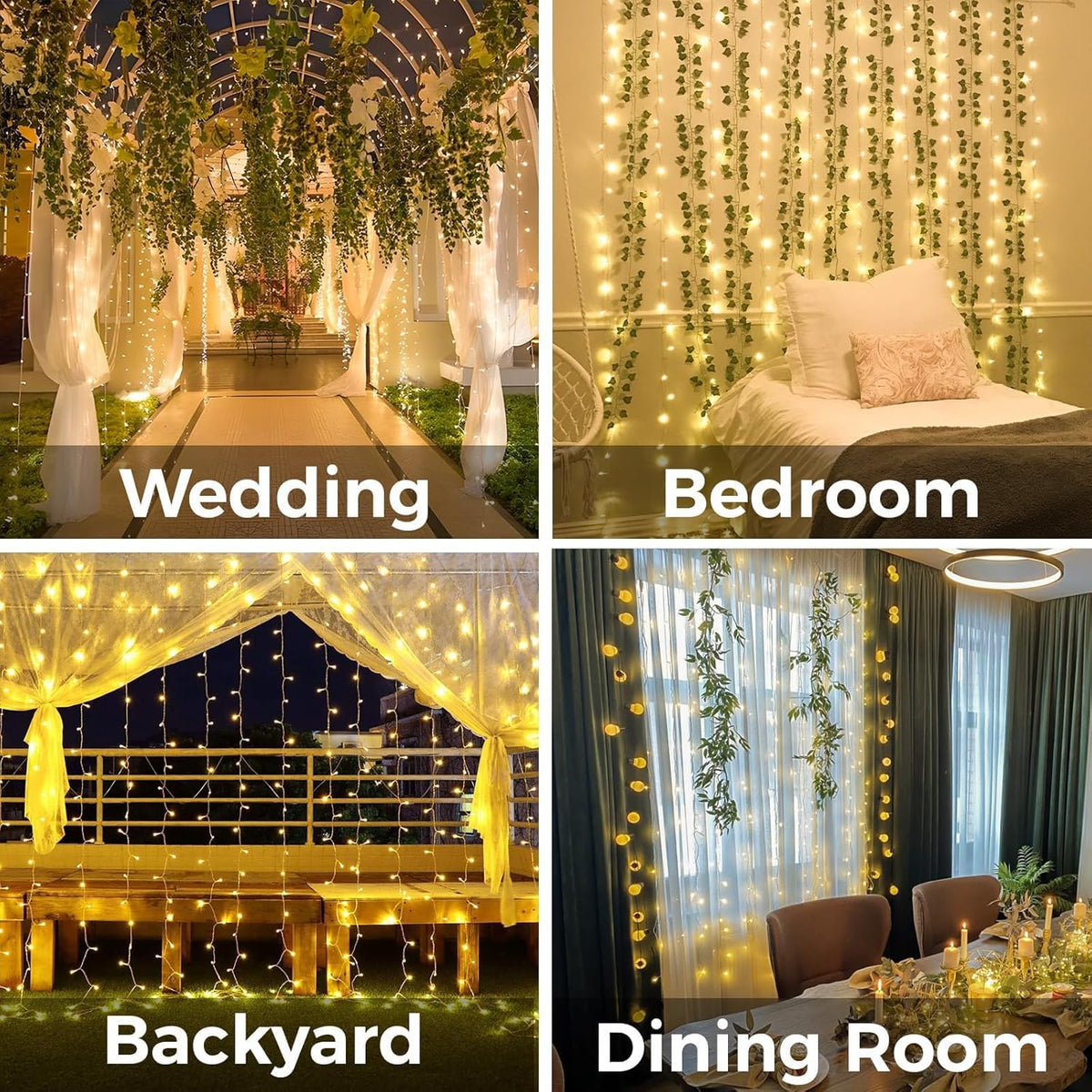 suddus Curtain Lights for Bedroom, 200 Led Hanging String Light Outdoor, Fairy Curtain Lights