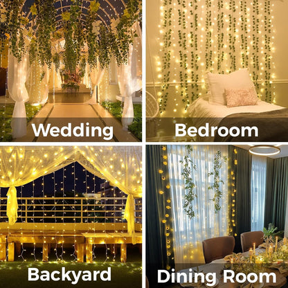 suddus Curtain Lights for Bedroom, 200 Led Hanging String Light Outdoor, Fairy Curtain Lights