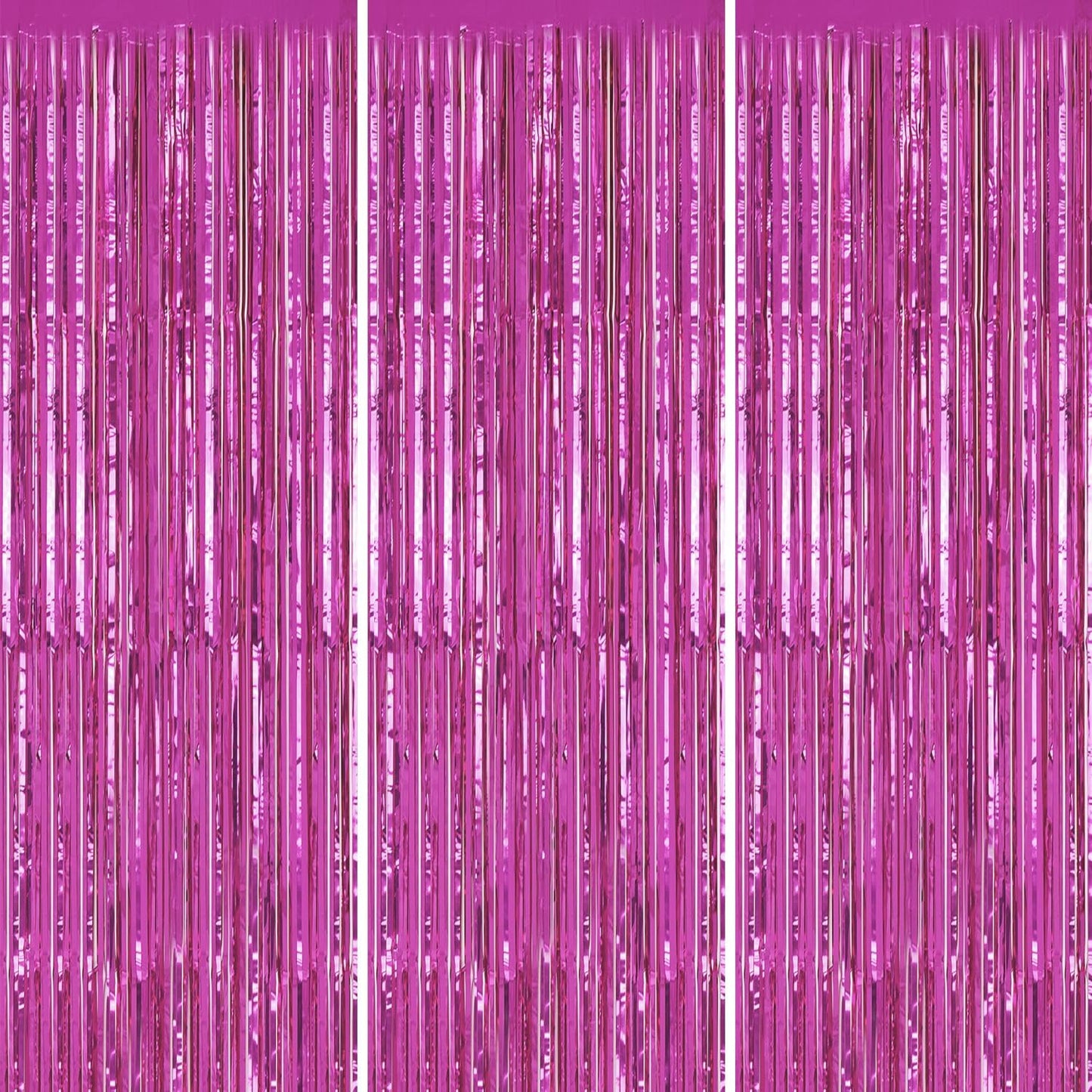 3 Pack Foil Fringe Backdrop - Hot Pink Shiny Tinsel Curtains for Party Decoration/Photo Booth Props