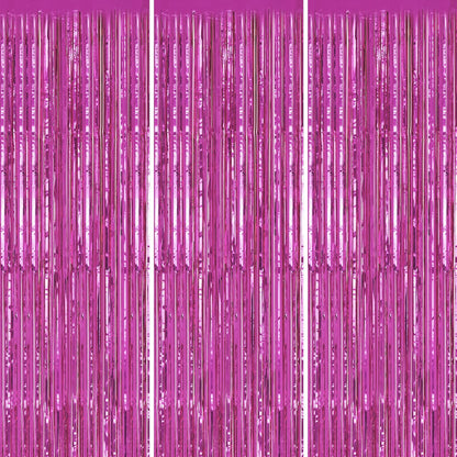 3 Pack Foil Fringe Backdrop - Hot Pink Shiny Tinsel Curtains for Party Decoration/Photo Booth Props