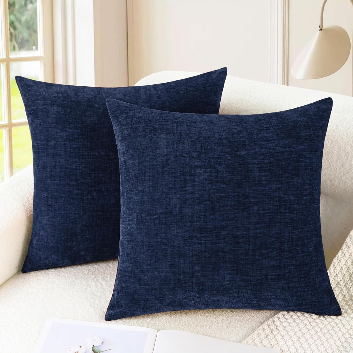 CaliTime Throw Pillow Covers Decorative 24 X 24 Inches Pack of 2 Cozy Chenille Cushion Cases for