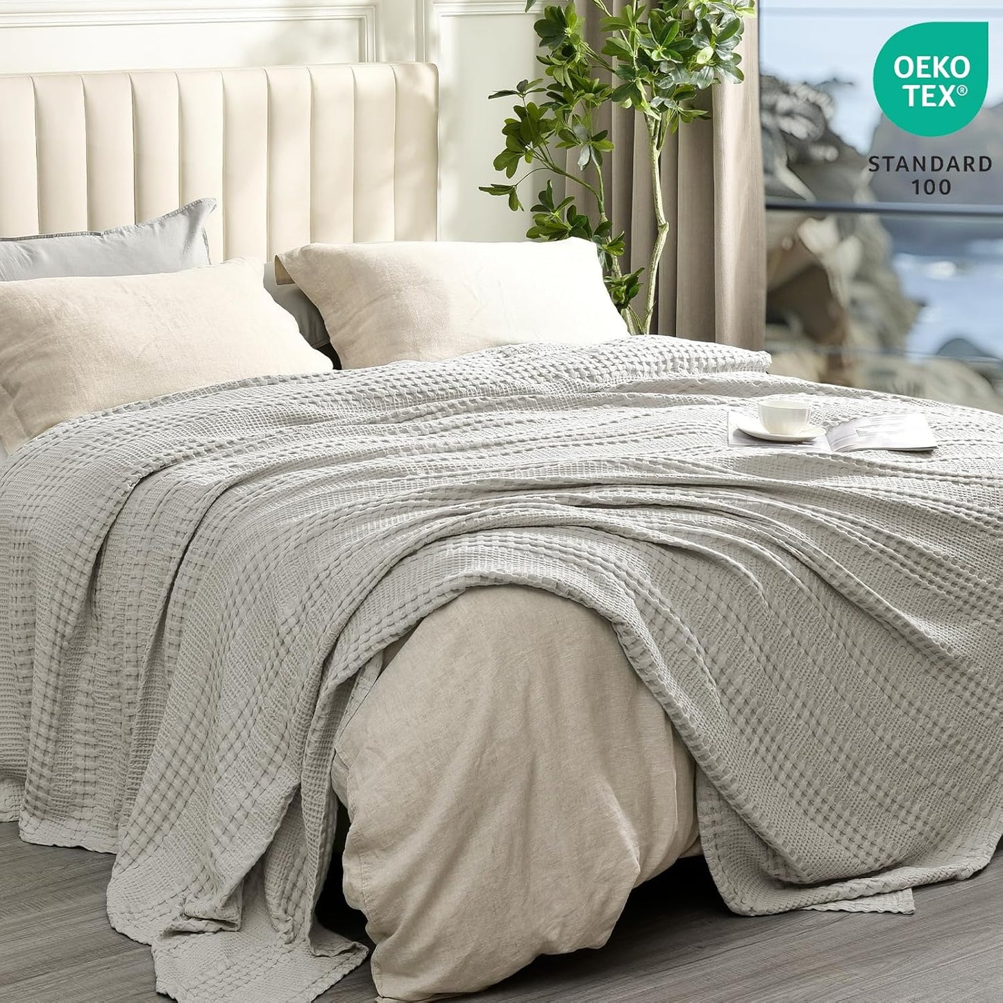 PHF Cooling Waffle Blanket Queen Size, Lightweight 60% Rayon Derived from Bamboo & 40% Cotton