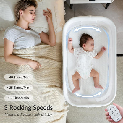 Rocking Bassinet for Baby 3 Speeds Electric Bedside Sleeper with White Noise, Automatic Bedside