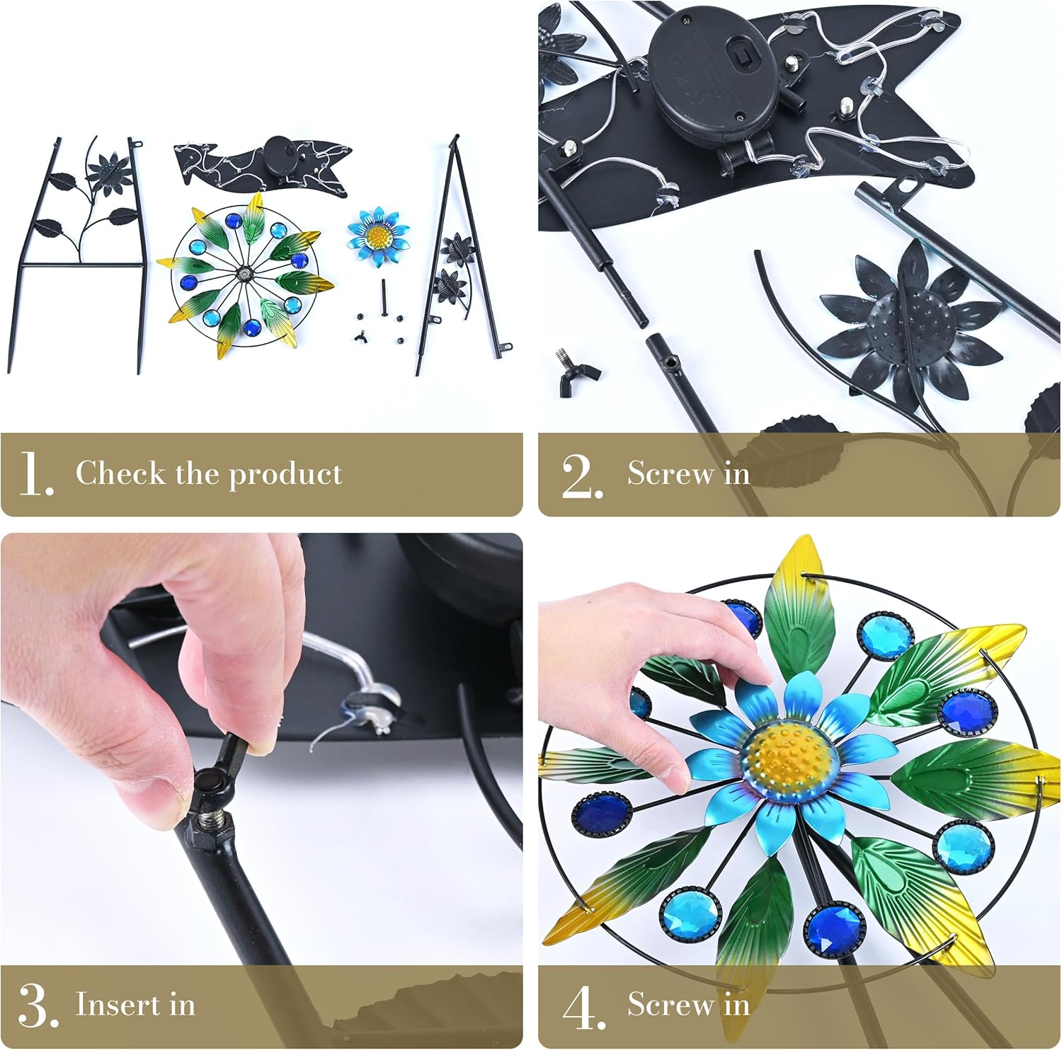 TERESA'S COLLECTIONS Hummingbird Garden Solar Stake, Wind Spinner Yard Art Sign for Outdoor Decor