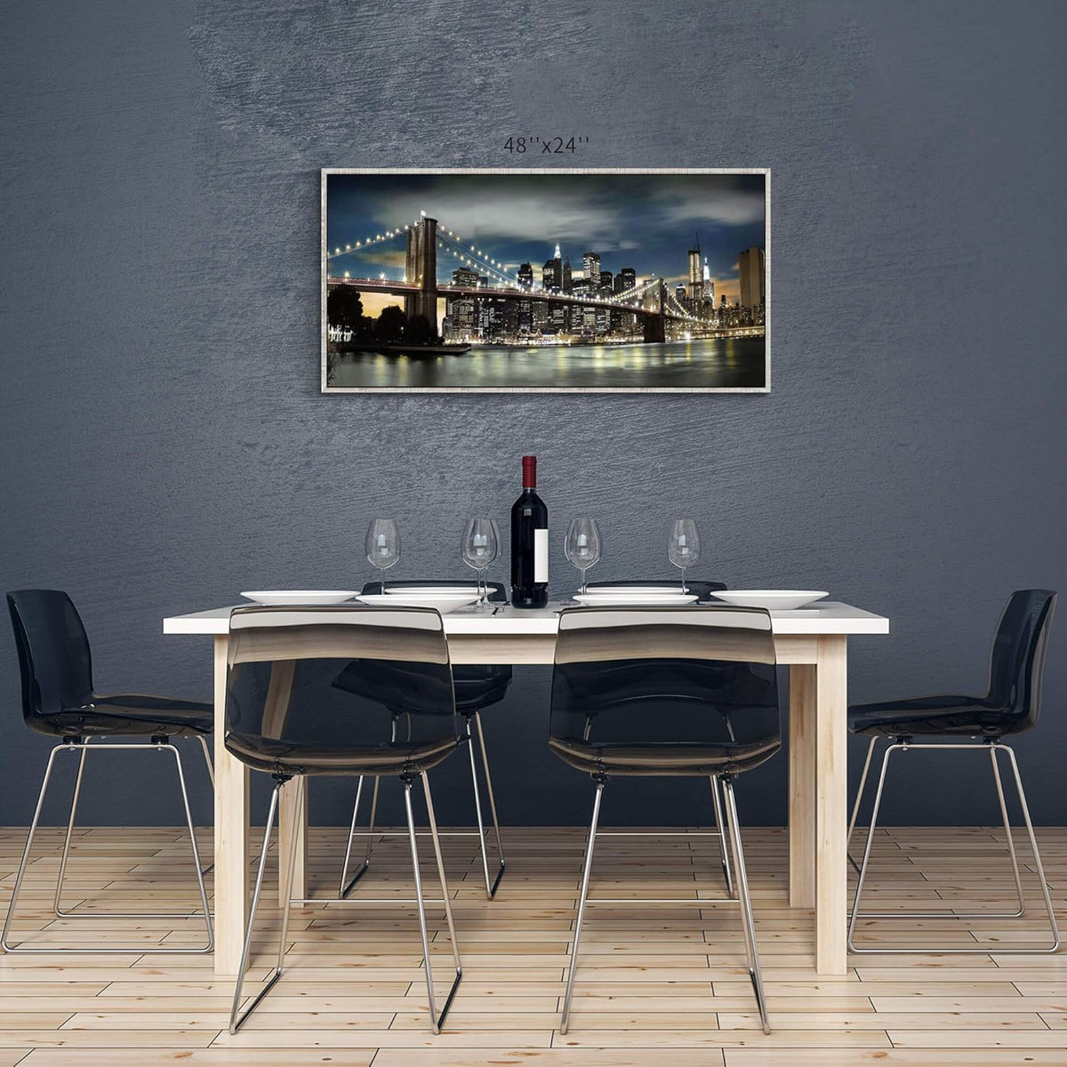 Framed Brooklyn Bridge Wall Art: Large Size New York Cityscape Skylines Night Scene Modern Picture