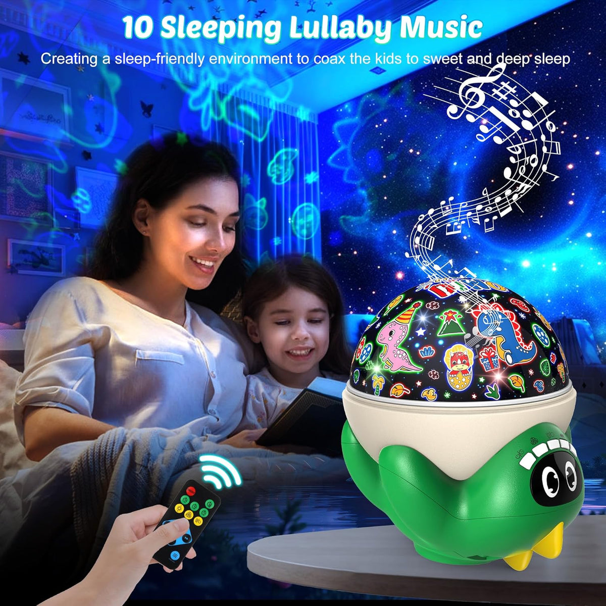 Dinosaur Night Light Projector for Kids Green Dino Toys for Boys, Star Night Lights with Music and