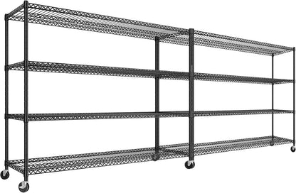 REIBII 60''W Storage Shelves 2399LBS Metal Shelving Unit with Wheels & Feet, 4 Tier Garage Shelving