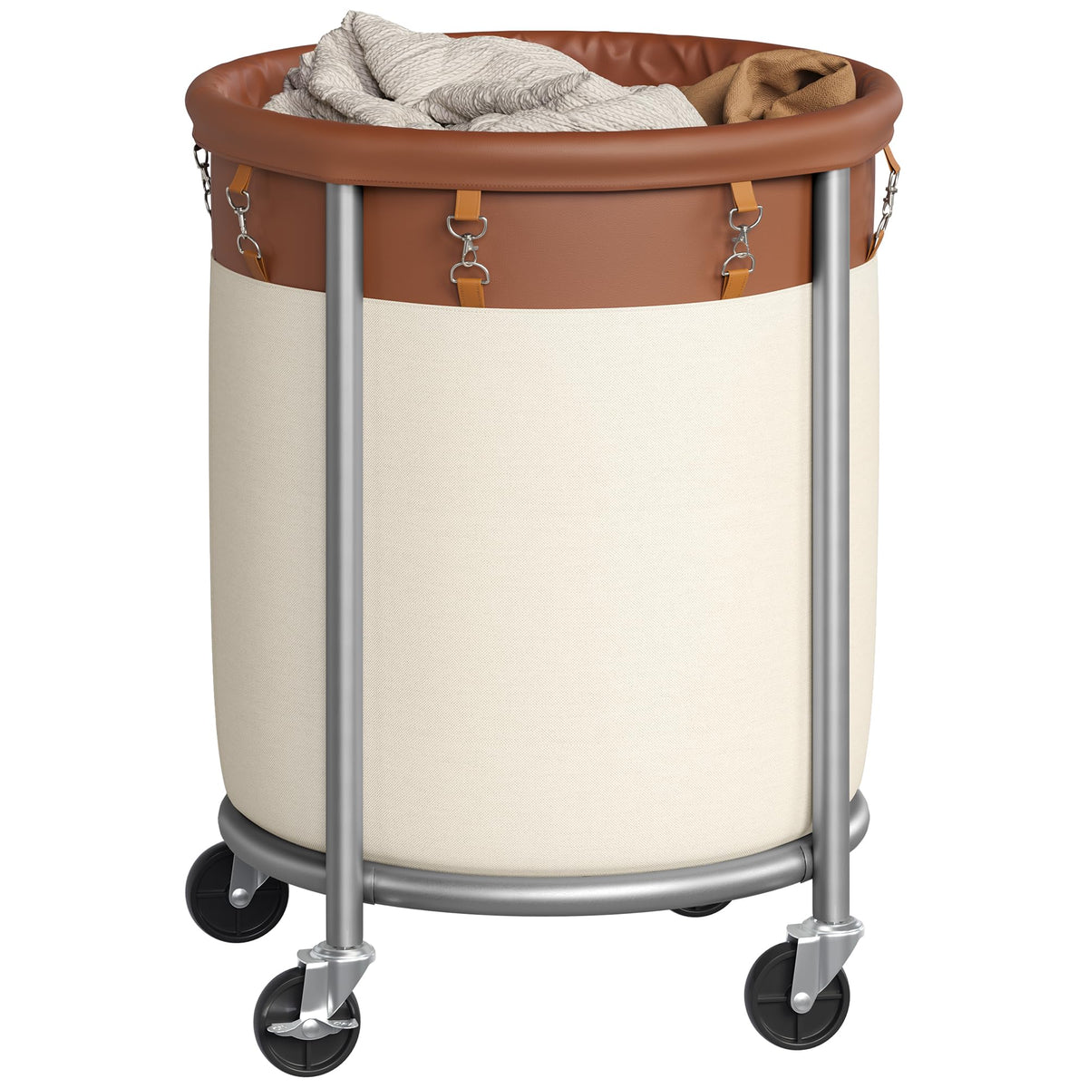 SONGMICS Laundry Basket with Wheels, 29 Gal., Steel Frame, Removable Bag